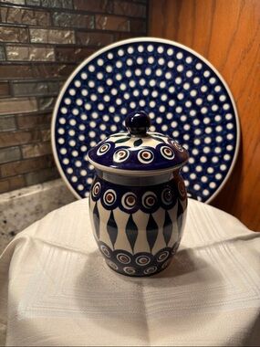 Blue and White Ceramic Storage Jar with Lid